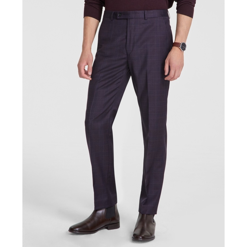 Calvin Klein Jace Performance Wool Mens 34x32 Slim Burgundy Plaid Pants JCAAPJ9X